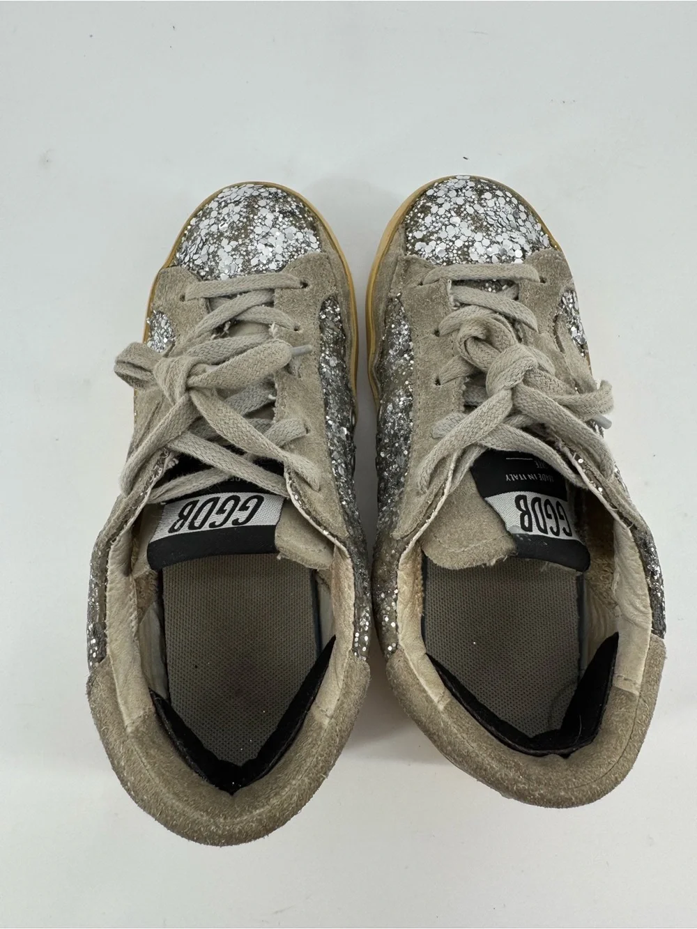 Kids Golden Goose Sparkle Lace-Up Sneaker in Silver Glitter Sequins
